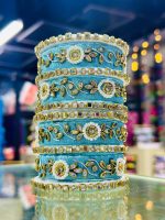 Handcrafted Sky Blue Thread & Stone Bangles Set - Image 3