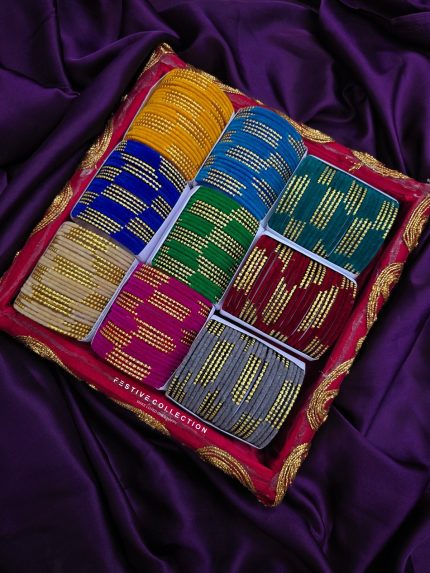 Multicolor velvet bangles set in gift box – traditional festive churi collection for women and girls
