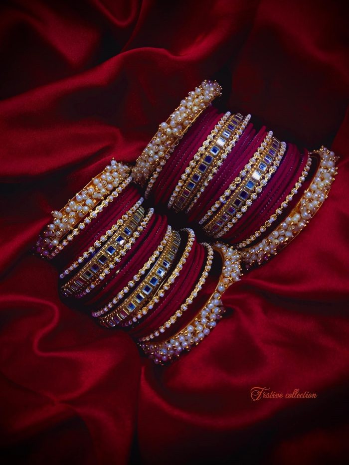 Royal Maroon Gazra Bangle Set - Image 1