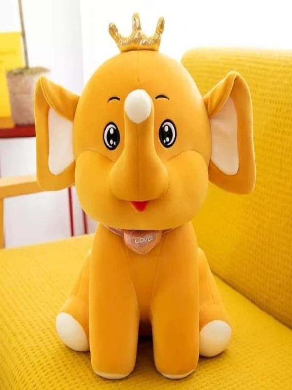 Yellow elephant stuffed toy with crown – kids plush soft toy gift